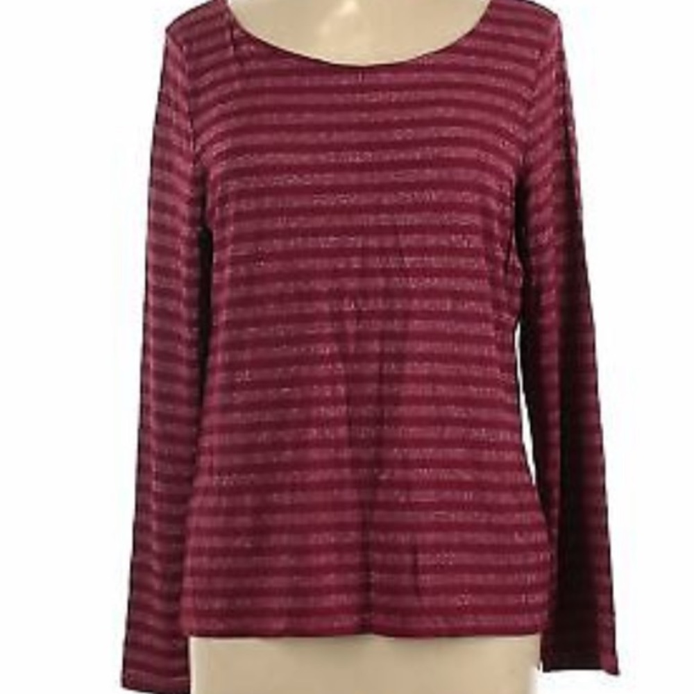Talbots red wine sparkle metallic stripe long sleeve pullover top